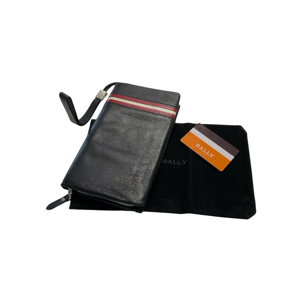 Bally Black Leather Wallet with Red and White Stripes